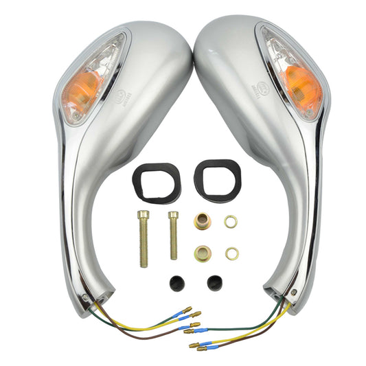 GOOFIT 8mm Light Gray Side Rear View Mirror with Turn Signal Motorcycle Replacement for GY6 50cc 80cc 125cc 150cc 250cc Scooter Moped Motorcycle Rear