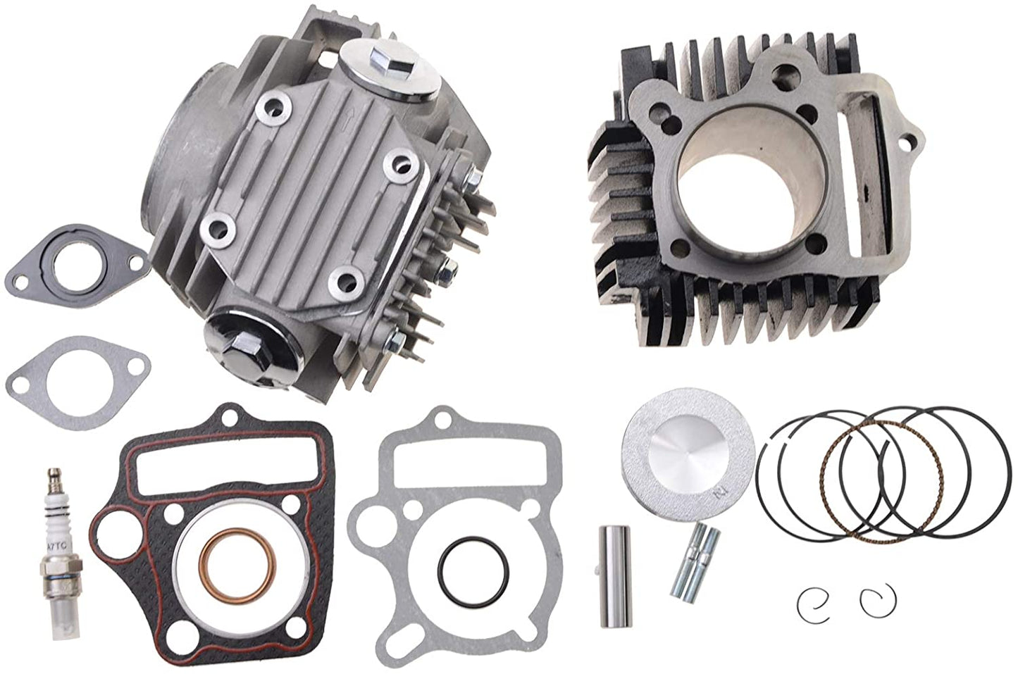 GOOFIT 52.4mm Completed Cylinder Head Liner Assembly Set Rebuild Kit with Gaskets Pistons Spark Plug Replacement for 4 Stroke 110cc Motorcycle Engine