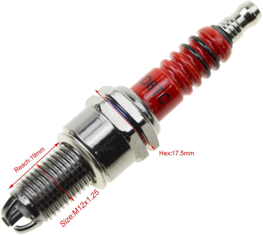 GOOFIT 4 Pcs Set D8TC 3-Electrode Spark Plug Replacement For Motorcycle 50cc 70cc 90cc 110cc ATV 150 Moped Go Kart Scooter High Performance Spark Plug