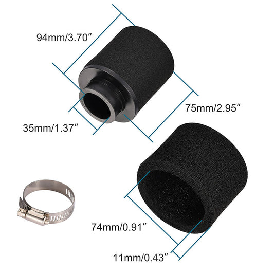 GOOFIT 35mm Straight Mouth Black Sponge Air Filter Replacement for ATV Quad Dirt Pit Bike Go Kart