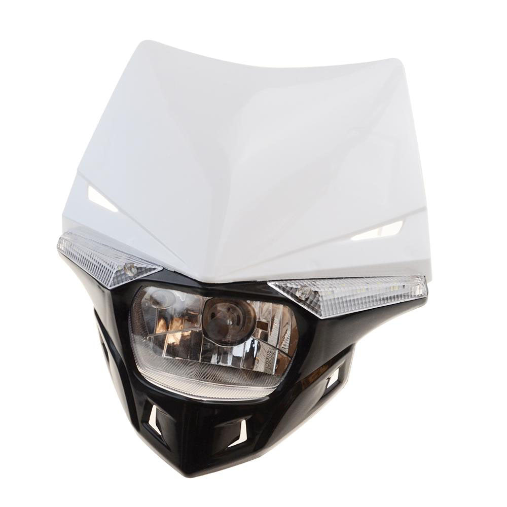 GOOFIT White H4 l 12V 35W Motorbike Headlight 2 Indicators lights Supermoto Motocross Approved Cover Halogen Indicator Fairing Lampshade lights Replac