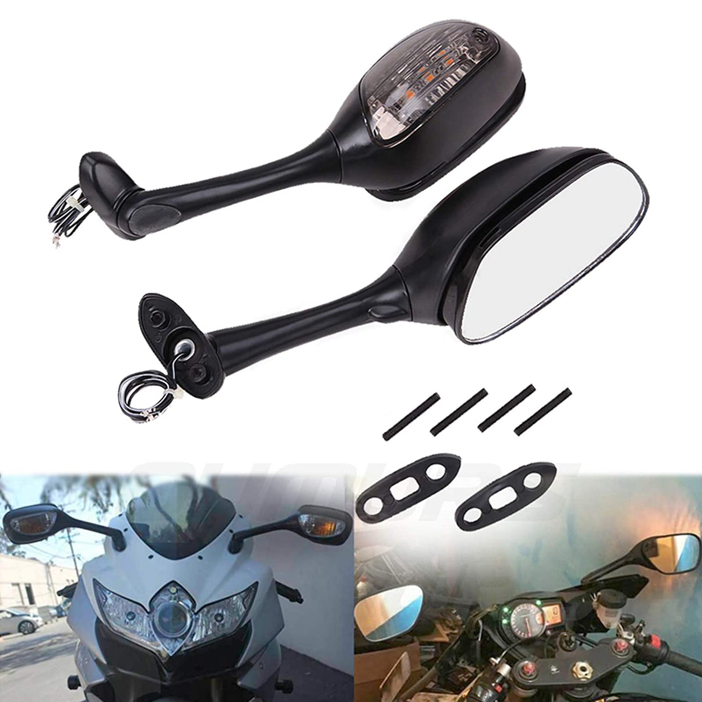 GOOFIT Sideview Mirror Rearview Mirror with LED Turn Signal black Replacement for GSXR1000 2005-2008 GSXR600/750
