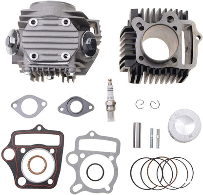 GOOFIT 52.4mm Completed Cylinder Head Liner Assembly Set Rebuild Kit with Gaskets Pistons Spark Plug Replacement for 4 Stroke 110cc Motorcycle Engine