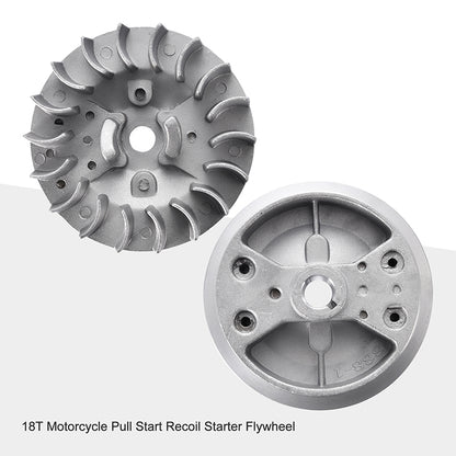 GOOFIT Alloy Pull Start Recoil Starter with 18-Fin Flywheel Replacement for 47cc 49cc Pocket Dirt Bike Mini ATV