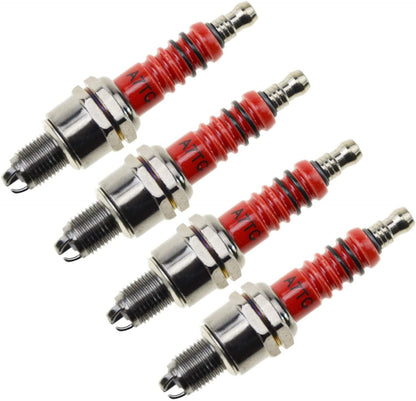 GOOFIT 4 Pcs Set A7TC 3-Electrode Spark Plug Replacement For Motorcycle 50cc 70cc 90cc 110cc ATV 150 Moped Go Kart Scooter High Performance Spark Plug