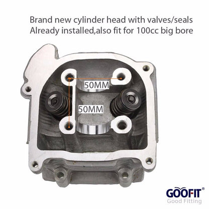 GOOFIT Cylinder Head with Valve Replacement for 4 Stroke GY6 49cc 50cc Scooter Moped 139QMA 139QMB Engine Part