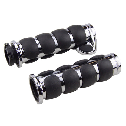GOOFIT Motorcycle Chrome Padded Hand Grips Handlebar Throttle Boss Replacement for Softail Dyna Electra Glide