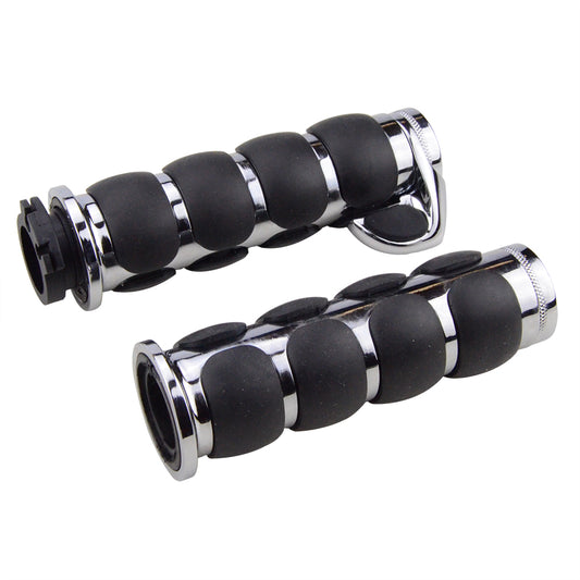 GOOFIT Motorcycle Chrome Padded Hand Grips Handlebar Throttle Boss Replacement for Softail Dyna Electra Glide