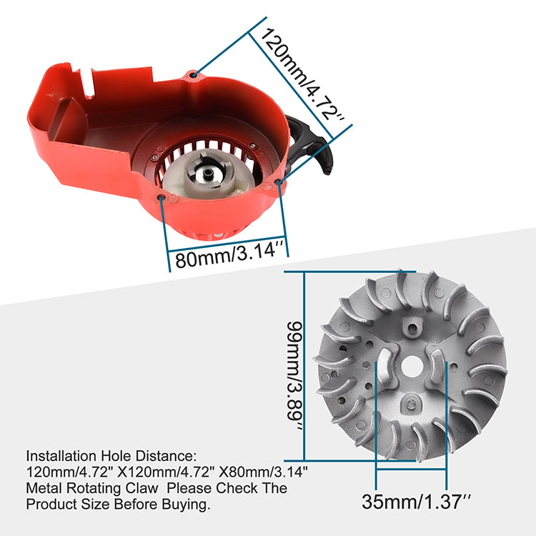 GOOFIT Alloy Pull Start Recoil Starter with 18-Fin Flywheel Replacement for 47cc 49cc Pocket Dirt Bike Mini ATV