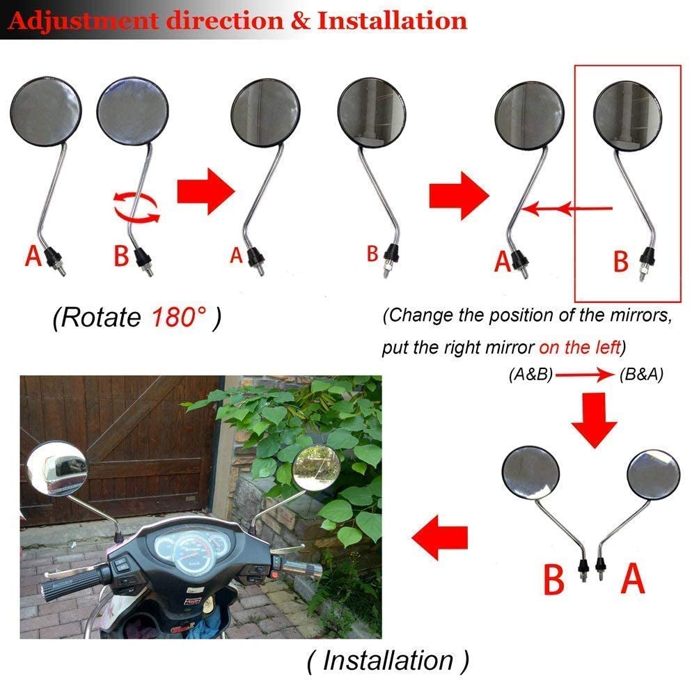 GOOFIT 10mm Motorcycle Rear View Mirror Black Plastic Side Mirrors Replacement for 50cc 70cc 90cc 110cc 125cc 150cc 200cc 250cc ATV Scooter Mopeds