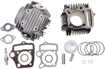 GOOFIT 52.4mm Completed Cylinder Head Liner Assembly Set Rebuild Kit with Gaskets Pistons Spark Plug Replacement for 4 Stroke 110cc Motorcycle Engine