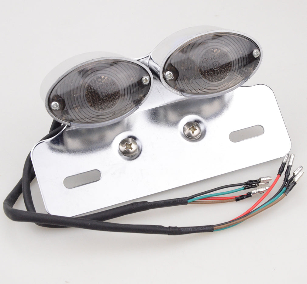 GOOFIT Chrome Motorcycle Double Rear Brake Tail Light With Integrated Indicator Turn Signal Backup Lamp for Scooter Pocket Bike ATV