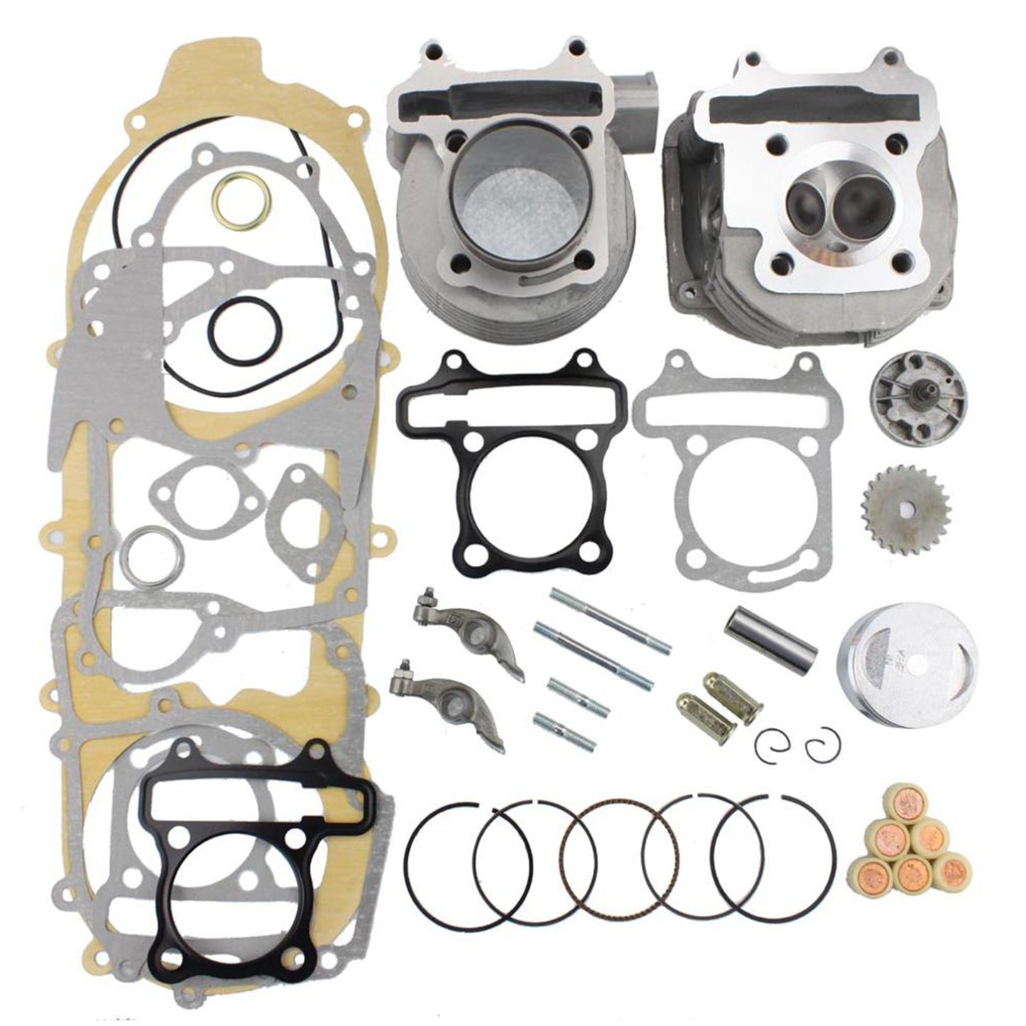 GOOFIT 57.4mm Cylinder Engine Cylinder Heads Kit GY6 4 Stroke 125cc - 150cc 157QMJ 152QMI Big Bore Rebuild Kit Replacement For quads Go karts motorcyc