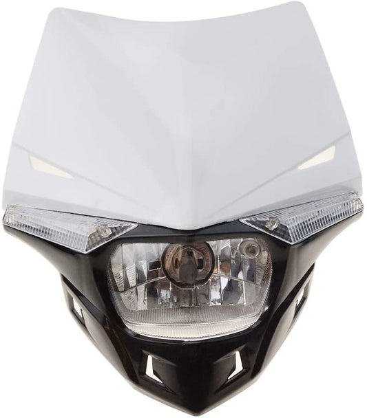 GOOFIT White H4 l 12V 35W Motorbike Headlight 2 Indicators lights Supermoto Motocross Approved Cover Halogen Indicator Fairing Lampshade lights Replac