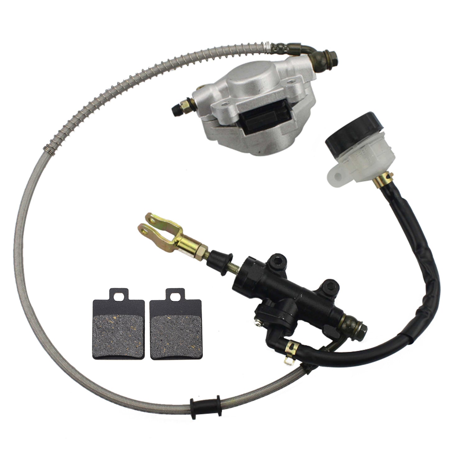 GOOFIT Rear Foot Disc Brake Master Cylinder Assembly With Brake Pads Replacement For 110cc 125cc 150cc 200cc 250cc ATV Quad Dune Buggy