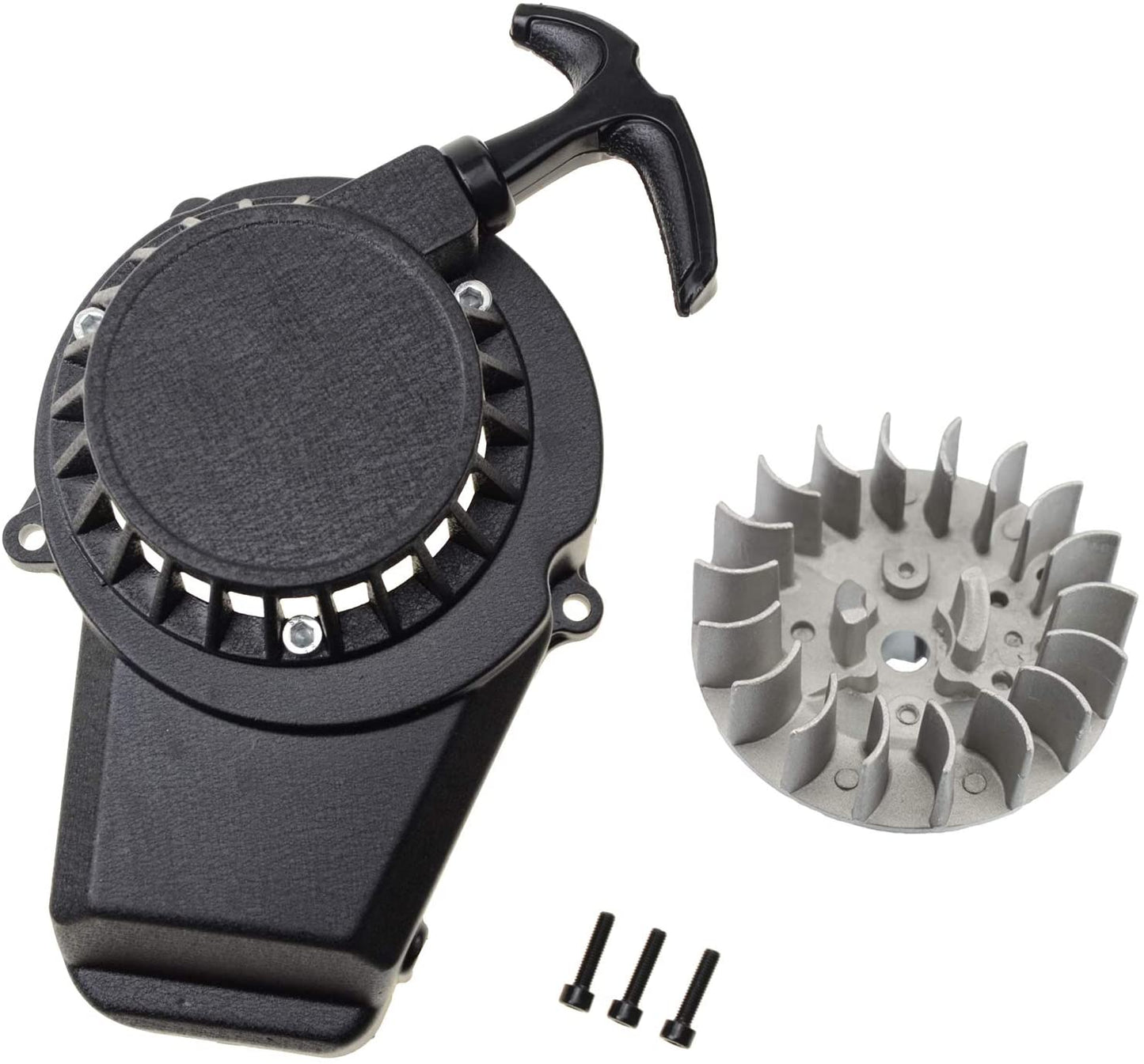 GOOFIT black alloy pull start recoil starter with 18-inch flywheel Replacement For 47cc 49cc pocket off-road bike mini ATV