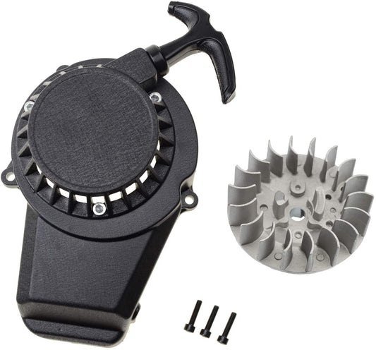 GOOFIT black alloy pull start recoil starter with 18-inch flywheel Replacement For 47cc 49cc pocket off-road bike mini ATV