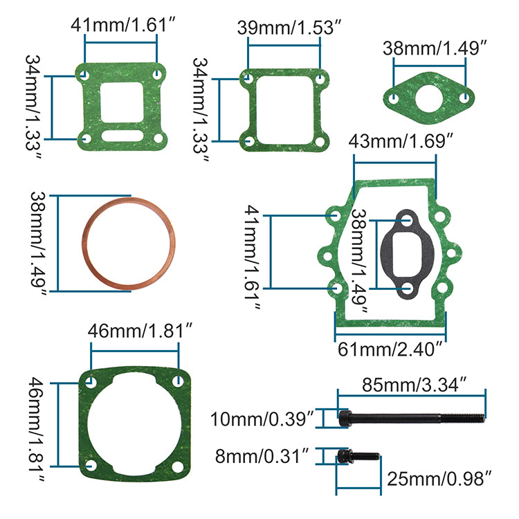 GOOFIT Engine Cylinder Head Gasket Kit mounting nut Replacement For Gasket Set 2 stroke 43cc 47cc49cc Mini Bike Mini Pit Pocket Dirt Bike