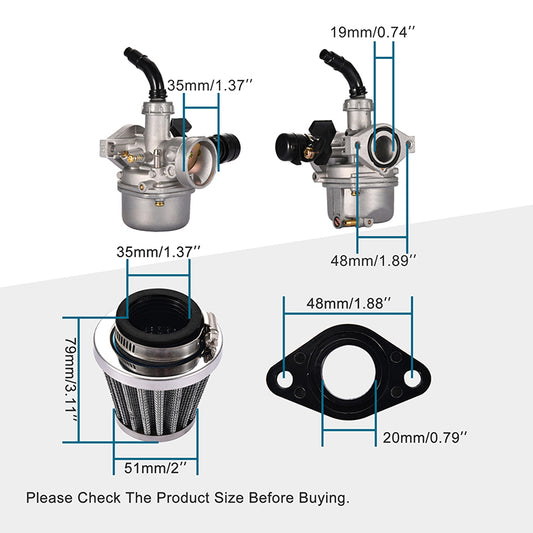 GOOFIT PZ19 Carburetor with Air Filter Replacement For Kazuma Taotao Baja Roketa SUNL Honda XR/CRF 50cc 70cc 90cc 110cc 125cc ATV Dirt Pit Bike Go Kar