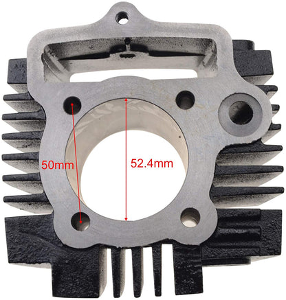 GOOFIT 52.4mm Completed Cylinder Head Liner Assembly Set Rebuild Kit with Gaskets Pistons Spark Plug Replacement for 4 Stroke 110cc Motorcycle Engine