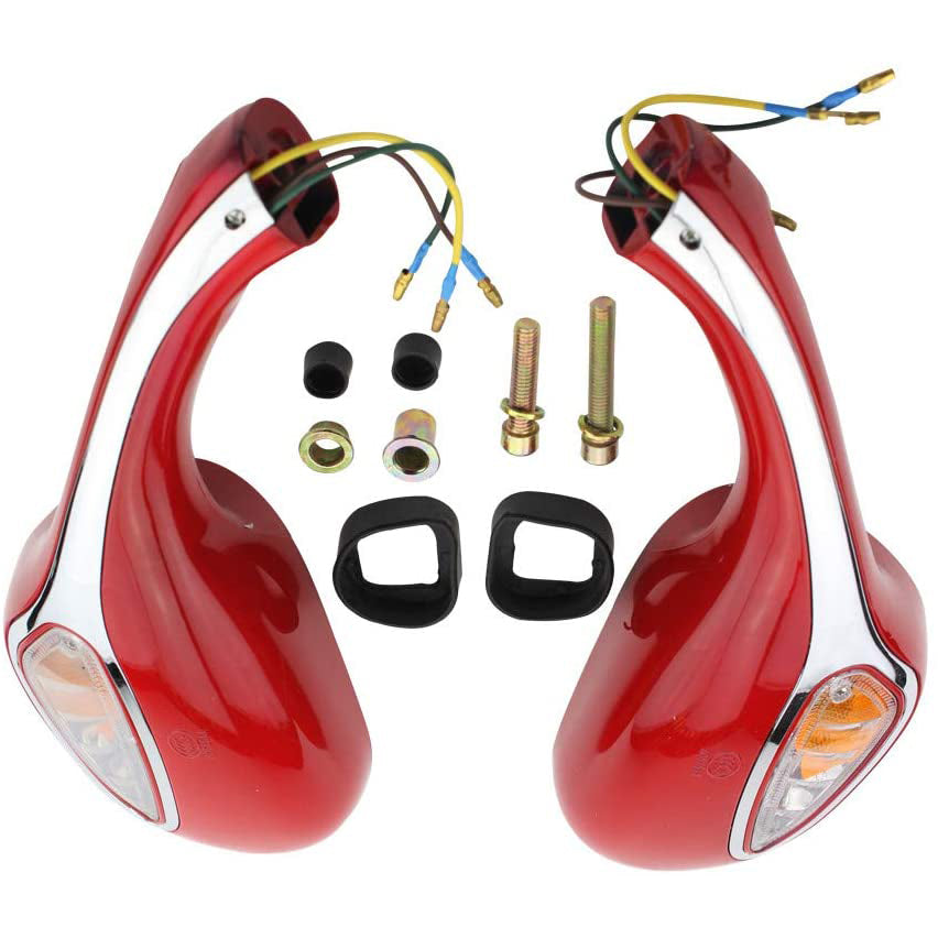 GOOFIT 8mm Red Side Rear View Mirror Mirror with Turn Signal Motorcycle Replacement for GY6 50cc 80cc 125cc 150cc 250cc Scooter Moped Motorcycle Rear