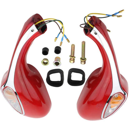 GOOFIT 8mm Red Side Rear View Mirror Mirror with Turn Signal Motorcycle Replacement for GY6 50cc 80cc 125cc 150cc 250cc Scooter Moped Motorcycle Rear