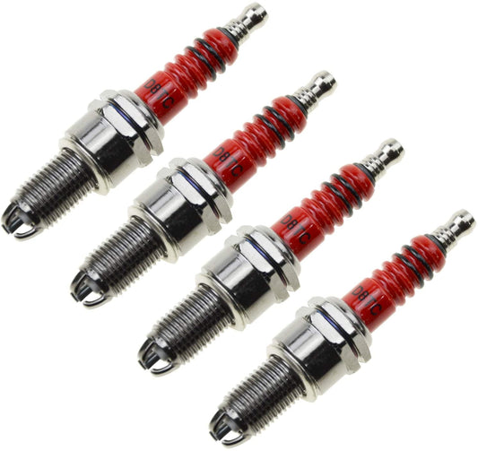 GOOFIT 4 Pcs Set D8TC 3-Electrode Spark Plug Replacement For Motorcycle 50cc 70cc 90cc 110cc ATV 150 Moped Go Kart Scooter High Performance Spark Plug
