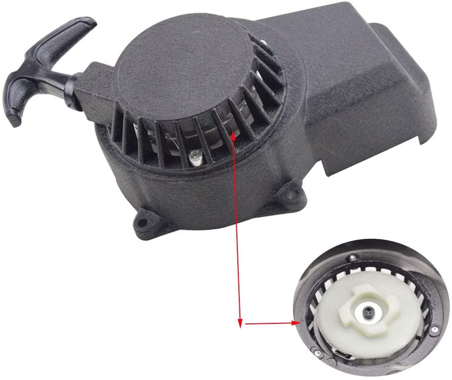 GOOFIT Black Aluminum Pull Starter Recoil Starter Assembly Replacement for 2 stroke 47cc 49cc Pocket Bike Dirt Bike