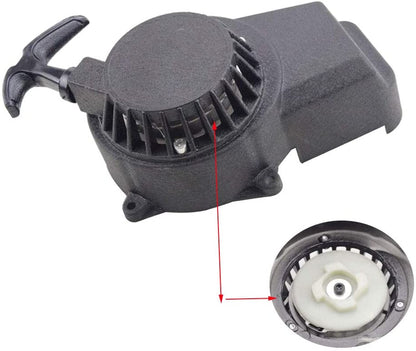 GOOFIT Black Aluminum Pull Starter Recoil Starter Assembly Replacement for 2 stroke 47cc 49cc Pocket Bike Dirt Bike