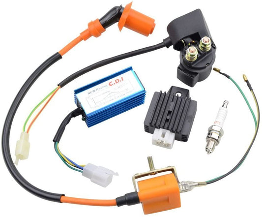 GOOFIT Performance Ignition Coil Relay CDI Spark Plug and Voltage Regulator Rectifier Replacement For 110cc Dirt Bike ATV Motorcycle Blue