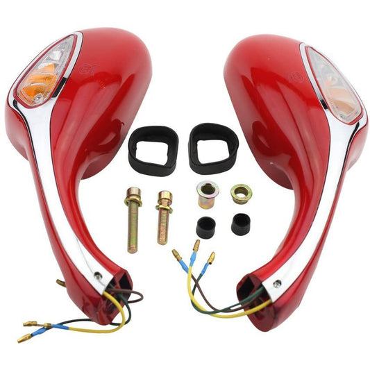 GOOFIT 8mm Red Side Rear View Mirror Mirror with Turn Signal Motorcycle Replacement for GY6 50cc 80cc 125cc 150cc 250cc Scooter Moped Motorcycle Rear