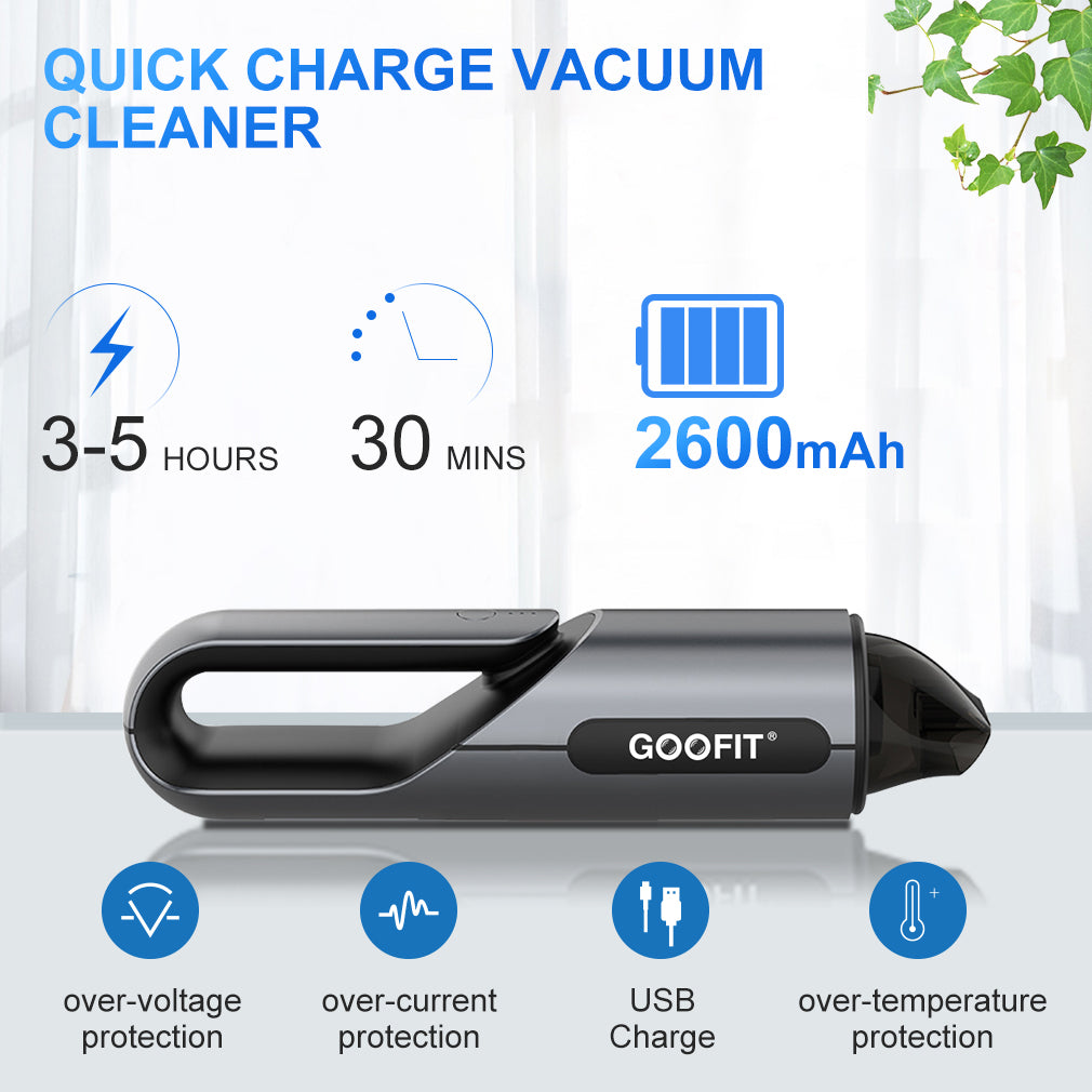 GOOFIT 2600mAh Rechargeable Handheld Vacuum Cleaner Cordless Powerful Suction Portable Car Vacuum Cleaner Handheld Vacuums Light