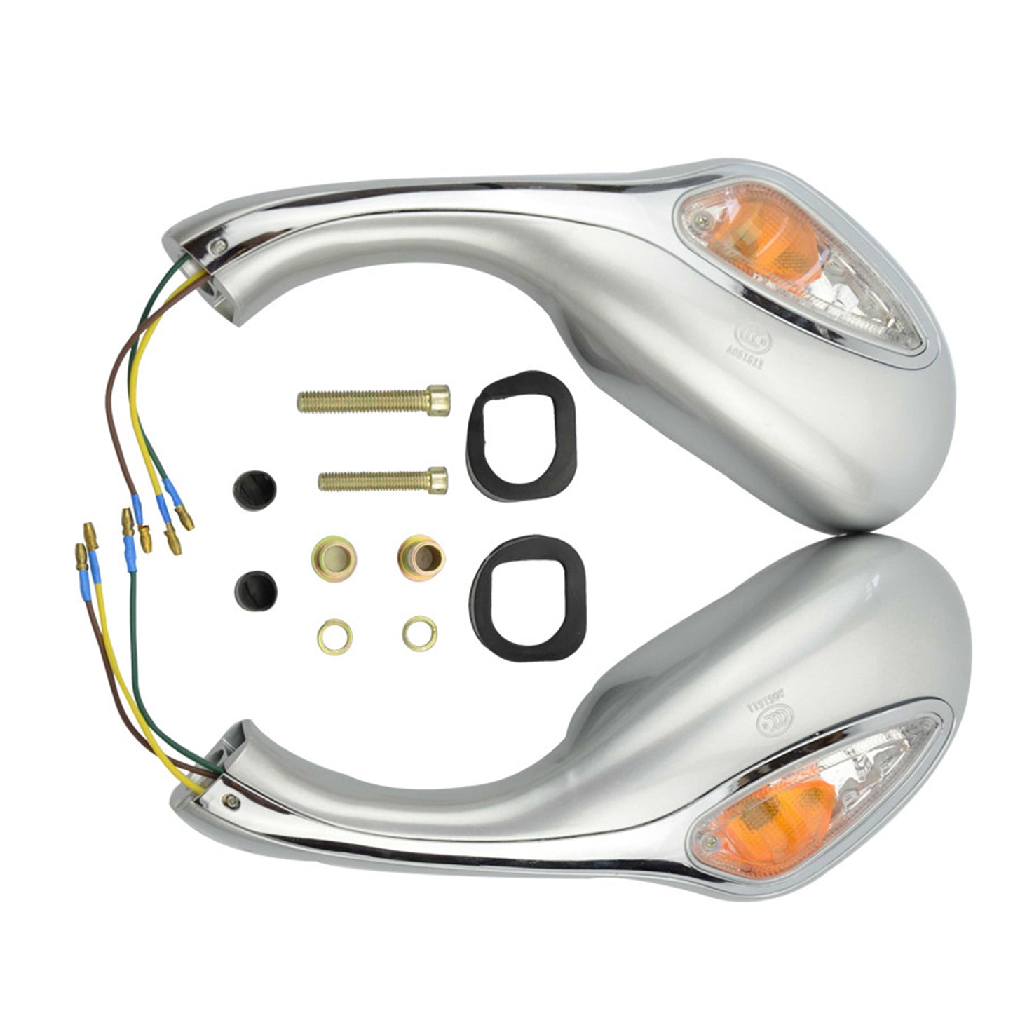 GOOFIT 8mm Light Gray Side Rear View Mirror with Turn Signal Motorcycle Replacement for GY6 50cc 80cc 125cc 150cc 250cc Scooter Moped Motorcycle Rear
