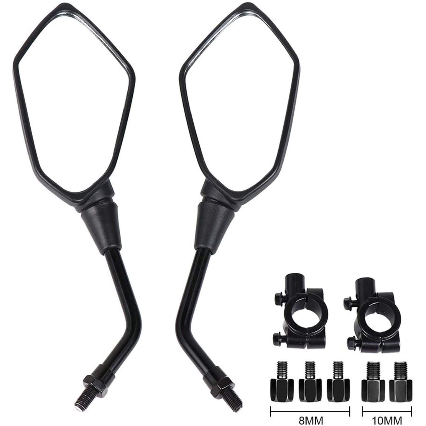 GOOFIT Motorcycle 10mm Rear View Side Mirror Pair Black with Bolt 7/8" Handlebar Clamp Replacement For ATV Scooter