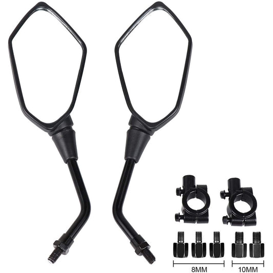GOOFIT Motorcycle 10mm Rear View Side Mirror Pair Black with Bolt 7/8" Handlebar Clamp Replacement For ATV Scooter