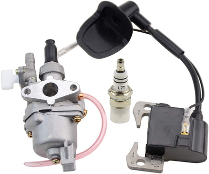 GOOFIT Carburetor with Ignition Coil Spark Plug Replacement for 2 Stroke 47cc 49cc Pocket Bike Super Bike Mini Quad