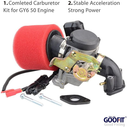 GOOFIT PD18J Carburetor Air Filter Intake manifold Throttle Cable Replacement For GY6 50cc Scooter Go Karts Moped