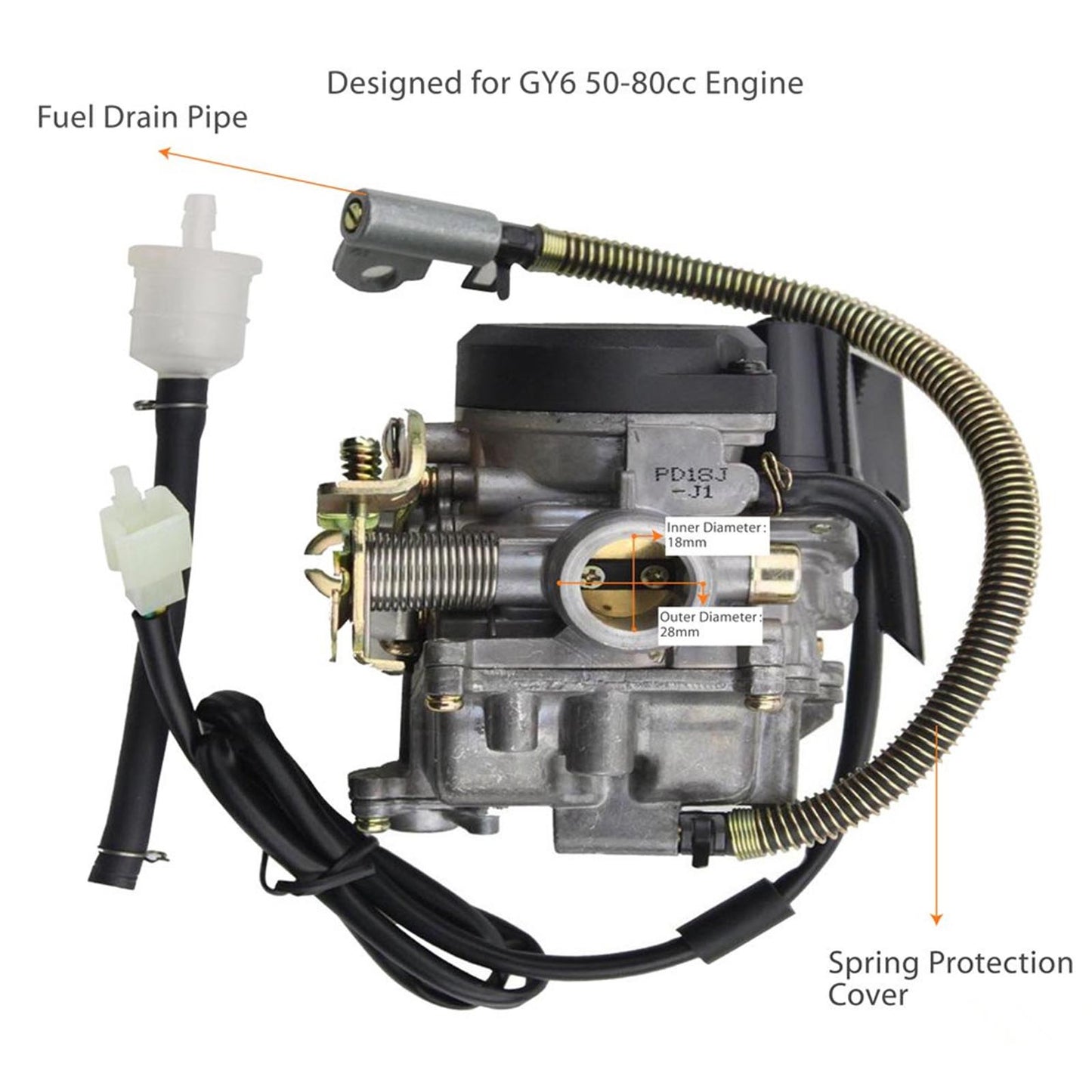 GOOFIT PD18 18mm Carb Carburetor with Accelerator Pump Replacement For Gy6 50cc 139qmb Scooters Mopeds
