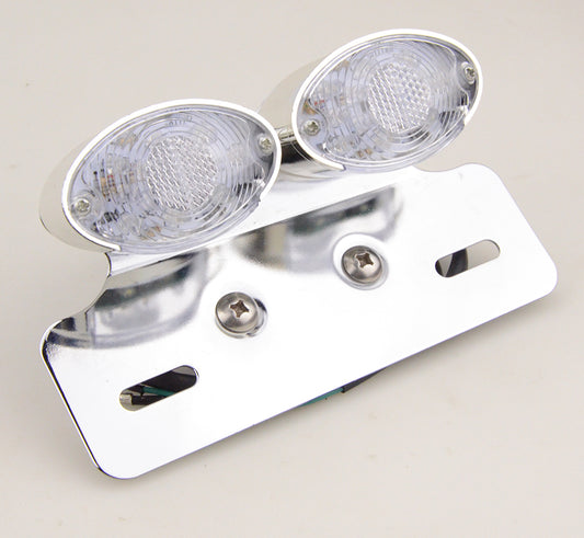 GOOFIT Universal Crystal Chrome Motorcycle Brake Tail Light With Integrated Turn Signals Indicator Backup Light Lamp Bulb Replacement for Scooter ATV