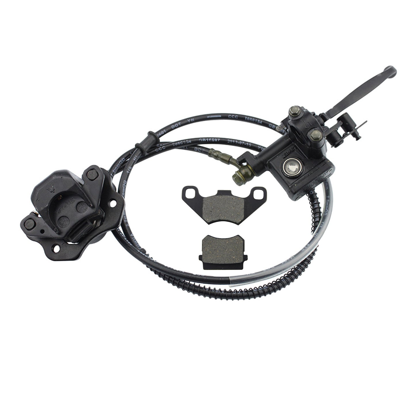 GOOFIT Left Hydraulic Brake Master Cylinder Caliper With Brake Pads Replacement For Chinese 50cc 70cc 90cc 110cc 125cc 150cc 200cc 250cc Taotao Sunl A