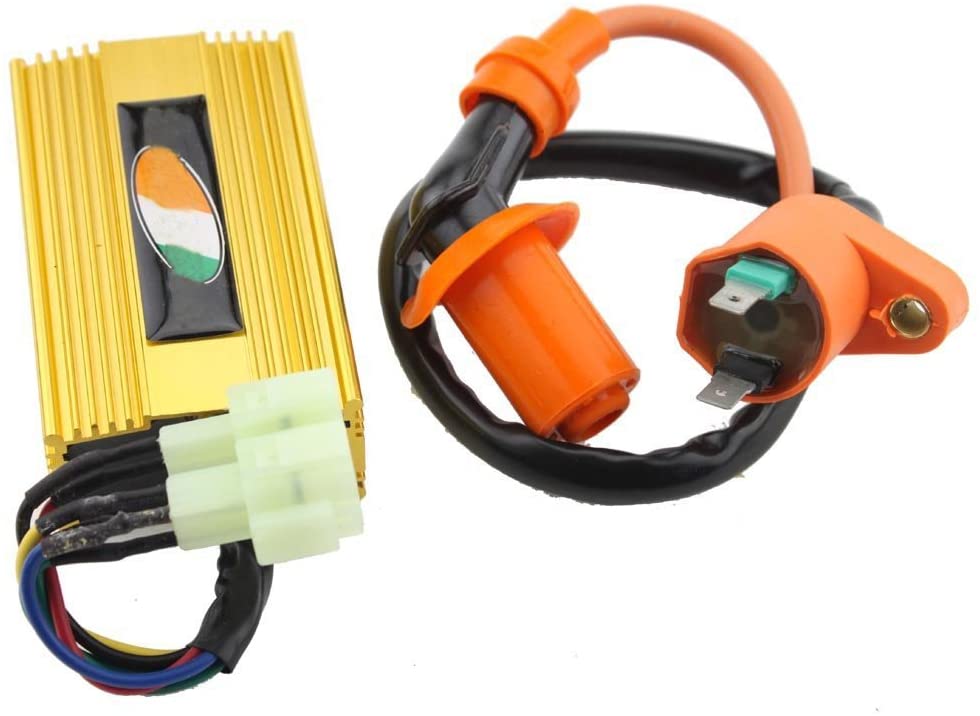 GOOFIT AC Ignition Coil with 6 Pin CDI Box Replacement For GY6 50cc 125cc 150cc Chinese High Performance Racing Scooter