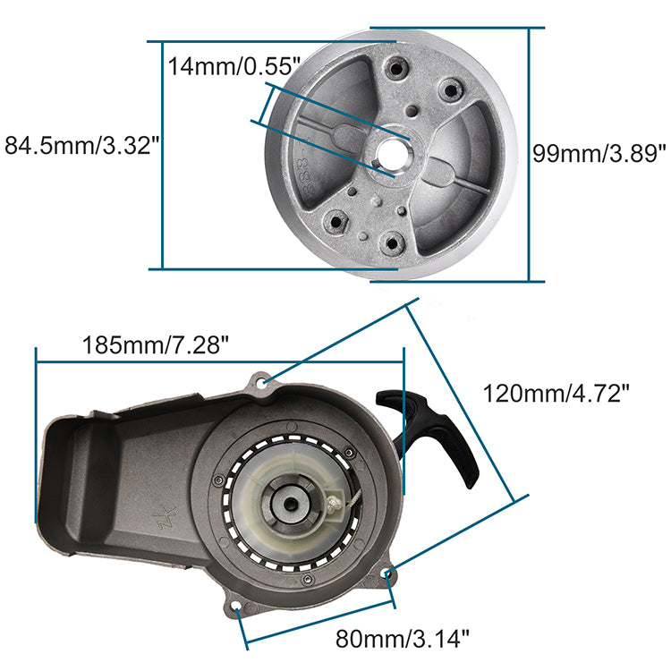 GOOFIT Alloy Pull Start Recoil Starter with 18-Fin Flywheel Replacement for Replacement for 47cc 49cc Pocket Dirt Bike Mini ATV Gray