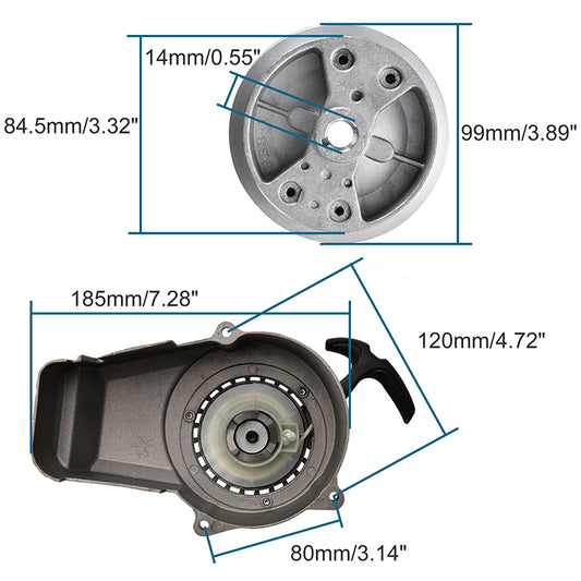 GOOFIT Alloy Pull Start Recoil Starter with 18-Fin Flywheel Replacement for Replacement for 47cc 49cc Pocket Dirt Bike Mini ATV Gray