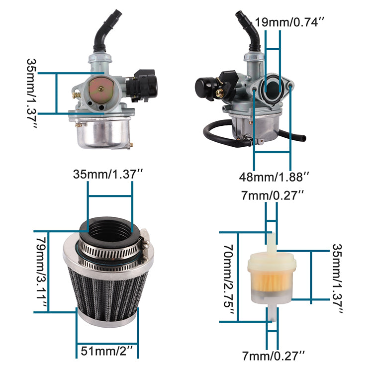 GOOFIT PZ19 Carburetor with Air Filter Replacement for 50cc 70cc 90cc 110cc ATV Scooter Go-kart