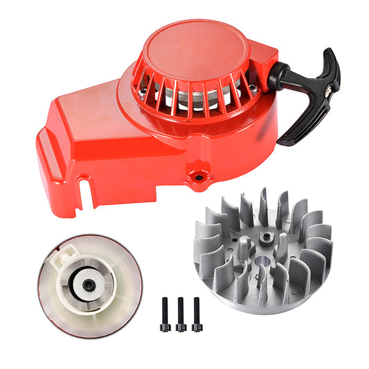 GOOFIT Alloy Pull Start Recoil Starter with 18-Fin Flywheel Replacement for 47cc 49cc Pocket Dirt Bike Mini ATV
